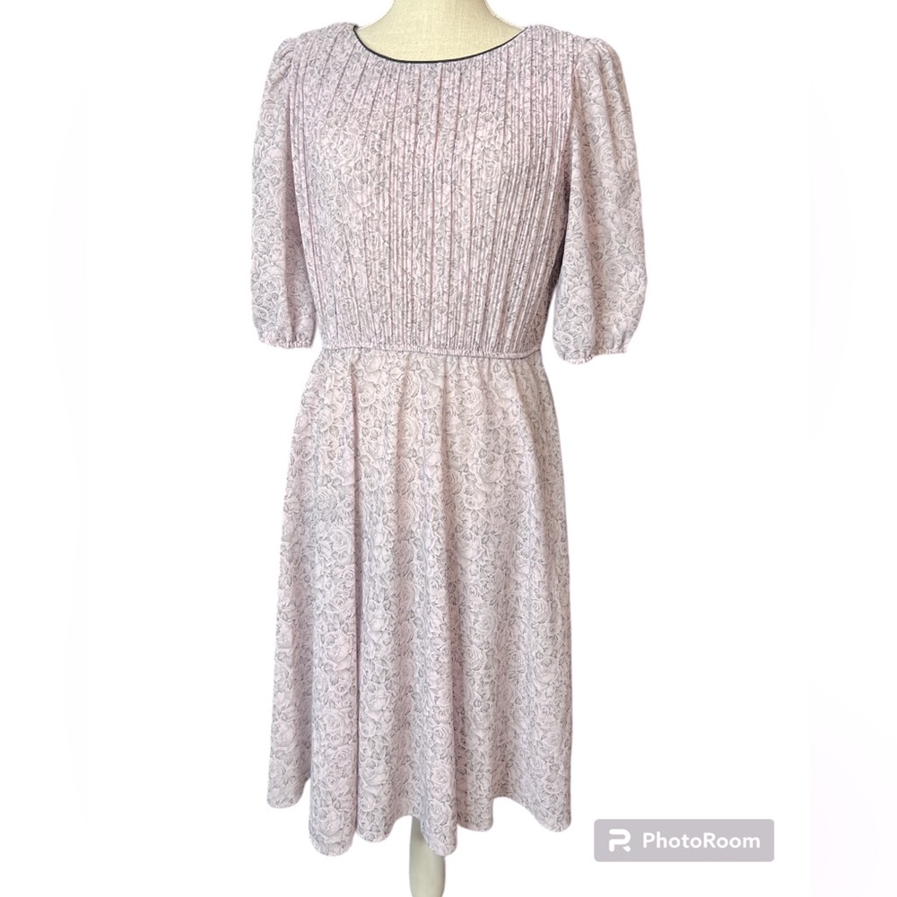 Vintage Sally Lou Pleated Top Sheer Floral Dress